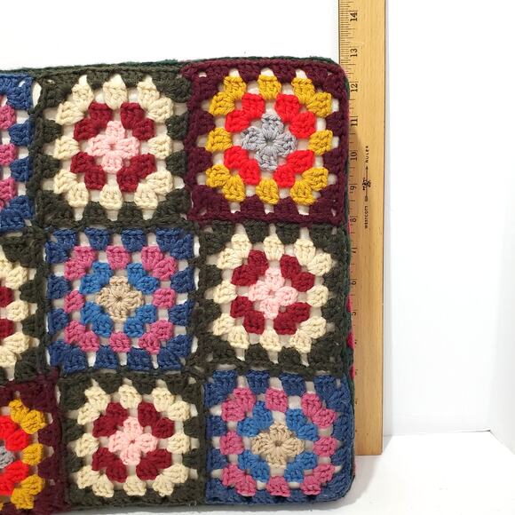 Vtg Crochet Granny Square Accent Decorative Pillow Multicolor Foam Insert 12x12 - Picture 8 of 10